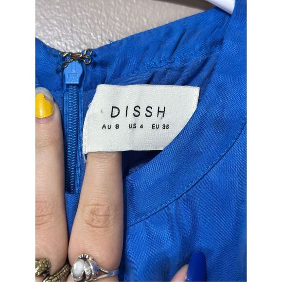 NWOT Dissh Campbell Cobalt Blue High Neck Waist Pleated Maxi Dress Women's 4US - Picture 10 of 12